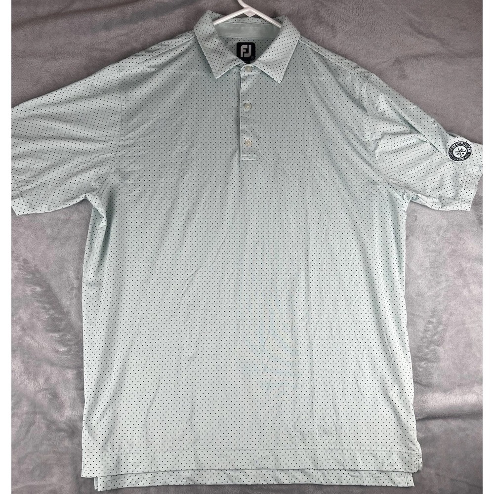 Footjoy Shirt Mens XL Heather Green‎ Polka Dot Geometric Performance Golf Polo
